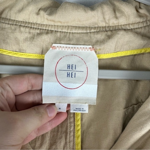 Hei Hei Anthropologie Tan Anorak Button Front Hooded Jacket Size Medium - Picture 4 of 7